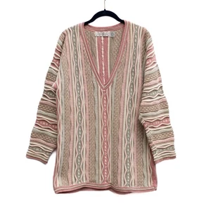 Vtg Crossings 3D Sweater Men’s M USA 80s 90s Chunky Cotton V-Neck Textured Knit - Picture 1 of 5