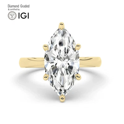 Anillo de compromiso solitario marquesa de diamantes cultivados en laboratorio de oro amarillo de 14 k de 5 quilates Foto 1 de 4