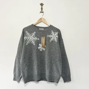 Woolovers 100% Wolle Pullover grau Gr. L Schneeflocke bestickt Weihnachten Winter - Bild 1 von 8