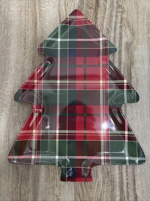 TOMMY BAHAMA Christmas Tree Plaid Tartan LG SERVING PLATTER TRAY Melamine 17” - Image 1 of 2