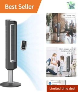 Whisper-Quiet 3-Speed Oscillating Tower Fan with Safety Features - Gray finish - Picture 1 of 11