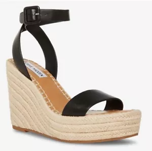 Steve Madden Upstage Sandalias Alpargata Cuña Hebilla Cuero Negro Talla 11 NUEVAS - Imagen 1 de 12