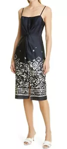 Donna Karan Mujer Vestido Deslizante Satén Torcido Talla 8 Azul Marino Blanco Estampado Floral Borde - Imagen 1 de 12