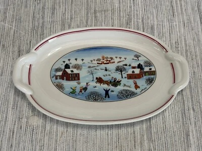 Villeroy & Boch Naif Christmas 9" oval Serving Tray Folk Art Laplau handles - Image 1 of 4