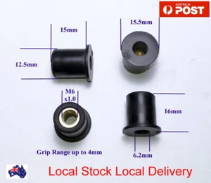 Cantidad 5 M6 16 mm Goma Latón Inserto Wellnut Pozo Tuerca Carenado Parabrisas - Imagen 1 de 1