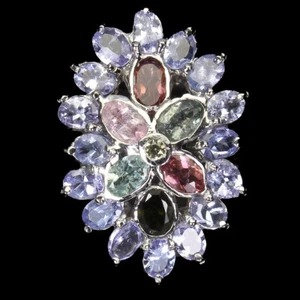 925 Sterling Silver Ring Oval Tourmaline Sapphire Tanzanite Gemstone Jewelry 7 - Picture 1 of 10