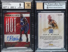 2015-16 Panini NBA Hoops Hot Signatures Chris Webber #HS-CW BGS 9 MINT Auto HOF