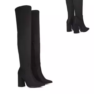 Women's Over The Knee High Boots Ladies Block Heel Stretch Calf Thigh High - Picture 1 of 10