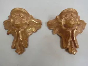 Pair Small Cherub Wall Bracket Shelves Gold Gilt French Nouveu Rococo Interest - Picture 1 of 11