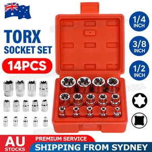 14x E Torx Socket Set Female Start Bit External Hex Torque E4~E24 1/4" 3/8" 1/2" - Picture 1 of 10