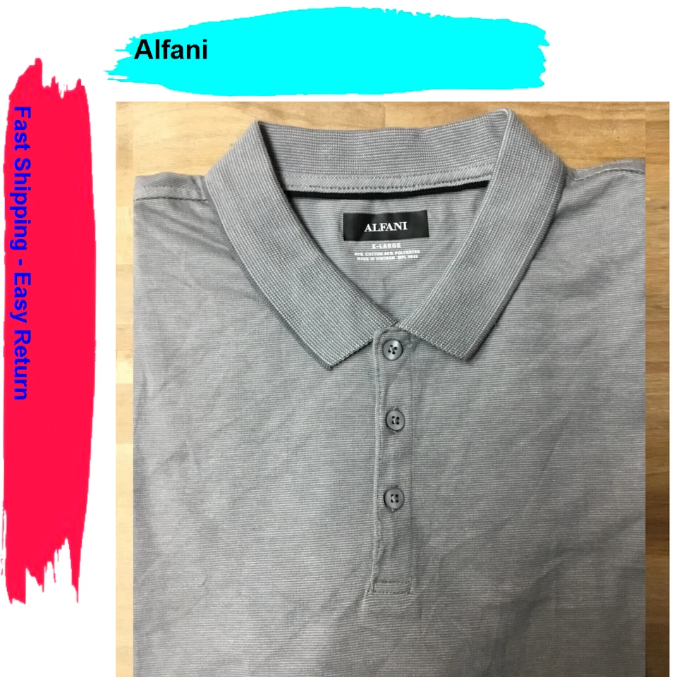 Alfani Men's Micro Striped Polo Rugby Shirt Gray White XL