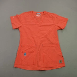 Carhartt Womens Short Sleeve XS Scrub Shirt Orange Pockets Modern Fit - Picture 1 of 10