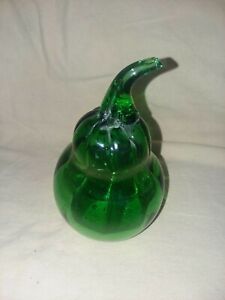 Vintage Blenko Art Glass Clear Green Glass Pear. Hand Blown Pontil Mark 4.5"