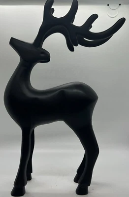 Vintage Deer Buck Heavy Metal Reindeer christmas black 12" tall decor matte - Image 1 of 4