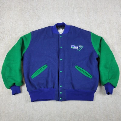 Vintage Seattle Seahawks Wool Varsity Jacket Mens XL Blue Snap Delong USA 70s - Image 1 of 4