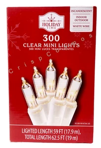 300 Count, Holiday Time Clear Mini Lights, White Wire - Picture 1 of 2