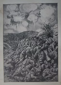Impression WW1 CHAMP DE BATAILLE DE LA MEUSE Signé Eugène Damblans - Foto 1 di 2