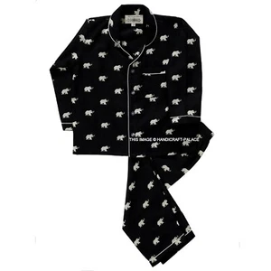 Indian Pure Cotton Kids Pajama Set Black Elephant Printed Sleepwear 1to10 Years - Picture 1 of 6