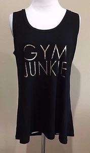 Women's Black Sleeveless Zobha Gym Junkie Graphic Tank Top Large - Picture 1 of 2