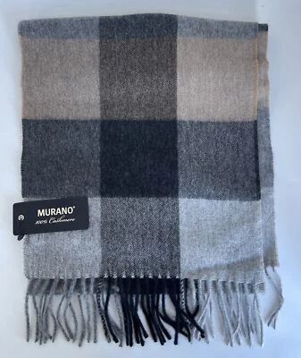 NUEVO CON ETIQUETAS Bufanda 100 % cachemir de Murano gris tostado a cuadros 64"X11” precio de venta sugerido por el fabricante 110 USD Foto 1 de 4