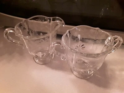 Fostoria Chintz clear SUGAR & CREAMER  Baroque #2496  Elegant Glass - Image 1 of 4