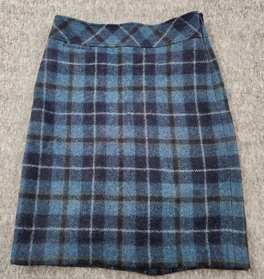 LL Bean Skirt Womans 4 Tartan Plaid Wool Blend Blue Lined Retro Schoolgirl Prep - Image 1 of 4