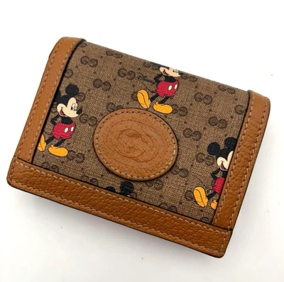 GUCCI x Cartera Disney Beige/Ébano GG Supreme Lona Mickey Mouse W4.3xH3.3" Foto 1 de 4