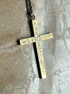 Alte gravierte Gold Filled Kreuz Halskette mit Original Kette - Bild 1 von 8