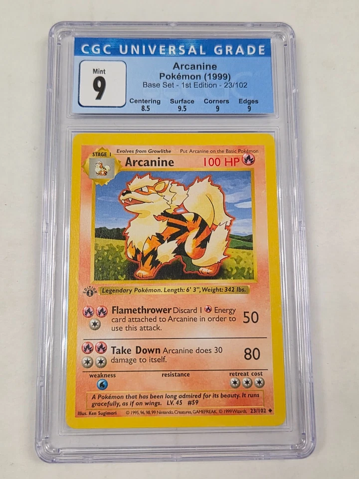 Pokemon Base Set 1st Edition Shadowless Arcanine #23 - CGC 9 - Image 1 of 1