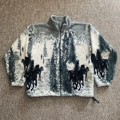 Jaqueta Duke Fleecewear Masculina Pequena S Cavalos Verde Branca Inverno Exterior Vintage - Imagem 1 de 4