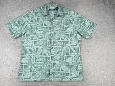 Campia Shirt Men Large Green Button Up Hawaiian Floral Leaf 100% Cotton - Image 1 of 4