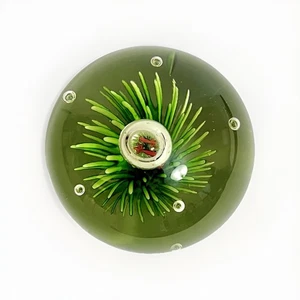 Paperweight Art Glass Controlled Bubbles Gold Fish and Green Grass 3.25" - Picture 1 of 5
