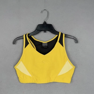 Sutiã esportivo Nike meninas grande 12-14 amarelo preto Dri-Fit racerback training top - Imagem 1 de 4