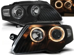 Faros para VW Passat B6 3C 2005-2007 2008 2009 2010 VR-1687 ojos de ángel negro - Imagen 1 de 1