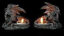 Tealight Holder Dragon - Lying Down Black 2er Set - Figurine Candle Gothic
