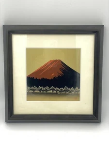 Framed Fine Art Print Japanese Landscape Mountain Gold Signed - Imagen 1 de 4