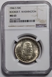 1946 s BOOKER T WASHINGTON 50 CENTS   MS63  NGC CERTIFIED A30-297 - Picture 1 of 10