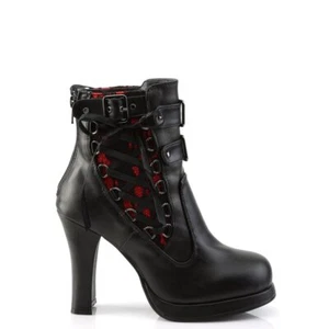 Demonia Crypto-51 Black & Red Lace Heel Boots • Local Stock • Gothic - Picture 1 of 4