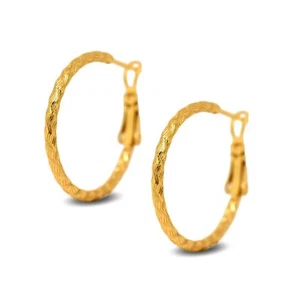 18ct Gold Filled Womens Textured Hoop Earrings 25mm 18K GF - Picture 1 of 3
