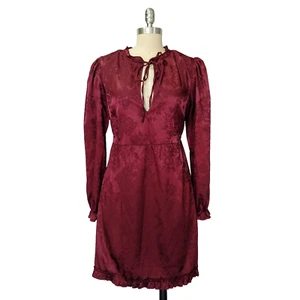 Vintage Satin Dress Size L Burgundy Damask Whimsygoth Romantic Speechless  - Picture 1 of 6
