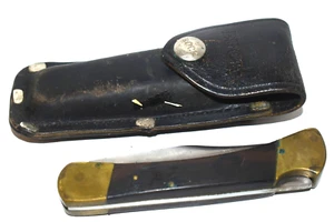 Vintage BUCK 110 INVERTED 3 Pin Lock Black Folding hunting pocket knife w Sheath - Picture 1 of 6