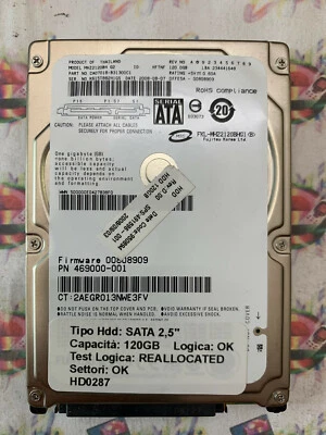 Hard Disk Usato SATA 2,5" 120GB FUJITSU MHZ2120BH CA07018-B31300C1 2008-08 - Immagine 1 di 4