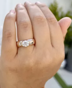 Round Diamond Engagement Ring Bezel Set IGI Certified 14k Solid Rose Gold 1.06ct - Picture 1 of 15