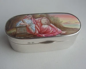 Antique Sterling Silver Enamel Snuff Box H/M Birmingham 1920 Deakin & Francis - Picture 1 of 16