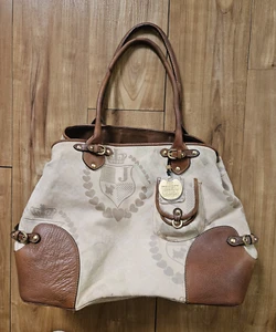 VINTAGE Y2K LARGE JUICY COUTURE CANVAS PRINT AND LEATHER HANDBAG PURSE BROWN - Picture 1 of 13