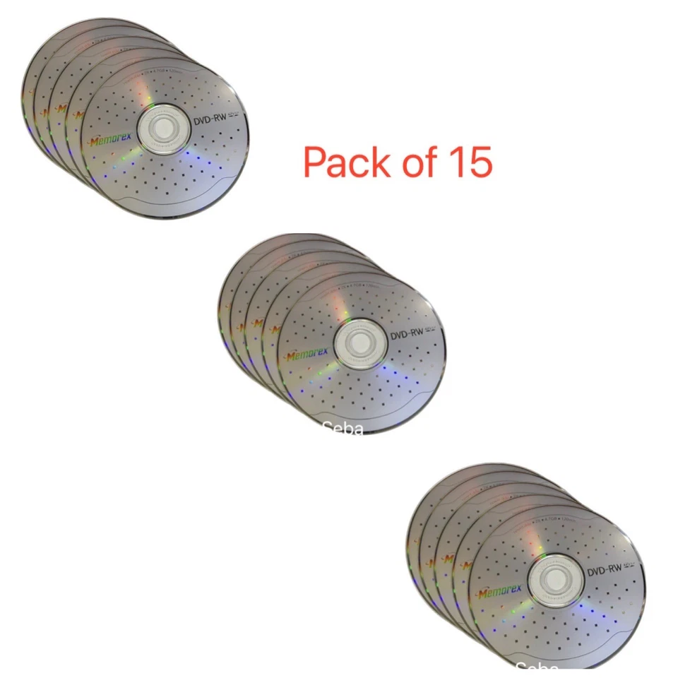 15 x Memorex Blank DVD-RW discs 2x 4.7GB 120 mins Rewritable with Sleeves - Image 1 of 1