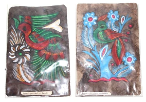 Vintage Folk Art Mexico Bird Paintings Bark Paper CSM2 - Picture 1 of 6