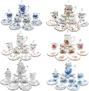 90 Pcs 1:12 Scale Miniature Dollhouse Porcelain Floral Tea Cup Set Includes Mini - Picture 1 of 12