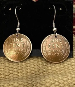 Ein Cent Weizen Pfennig Ohrringe gewölbt Echt Kupfer Münzen - Bild 1 von 1