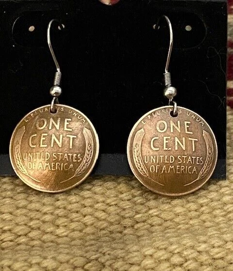 Brincos de um centavo de trigo com cúpula moedas de cobre reais - Imagem 1 de 1